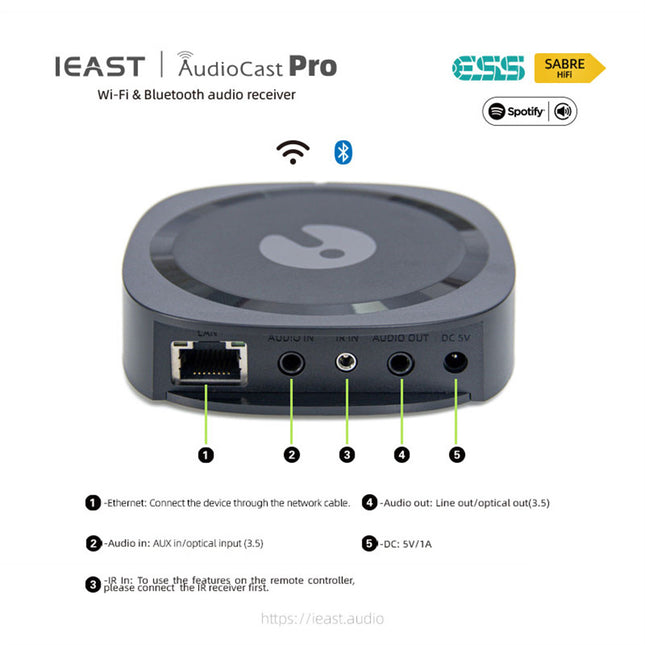IEAST AudioCast Pro M20 Беспроводной WiFi-аудиоресивер с поддержкой Bluetooth для нескольких комнат