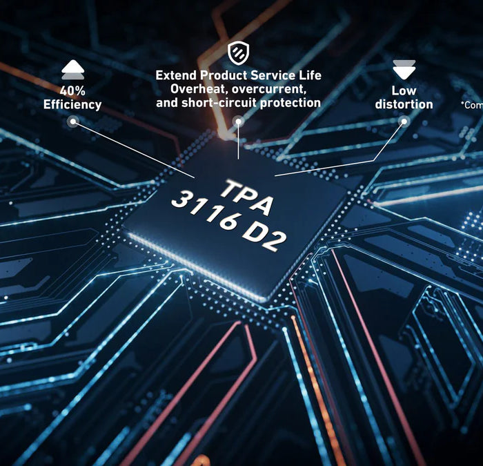 <h3> TPA3116D2 — это микросхема усилителя, использующая передовую технологию ШИМ-модуляции и управления обратной связью для точного управления процессом усиления аудиосигнала, обеспечивая воспроизведение чистого, насыщенного и сбалансированного звука с низким уровнем искажений.</h3>
