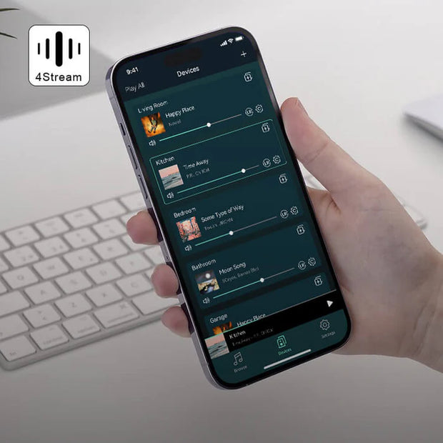 <h1> Слушайте онлайн-музыку, радиостанции, файлы с NAS и USB-накопителей с помощью нашего приложения 4STREAM.</h1>
